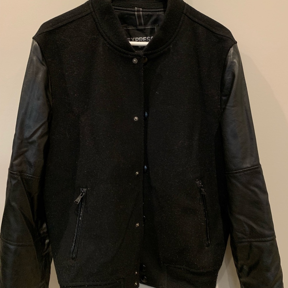 Express | varsity jacket | black and gray | small